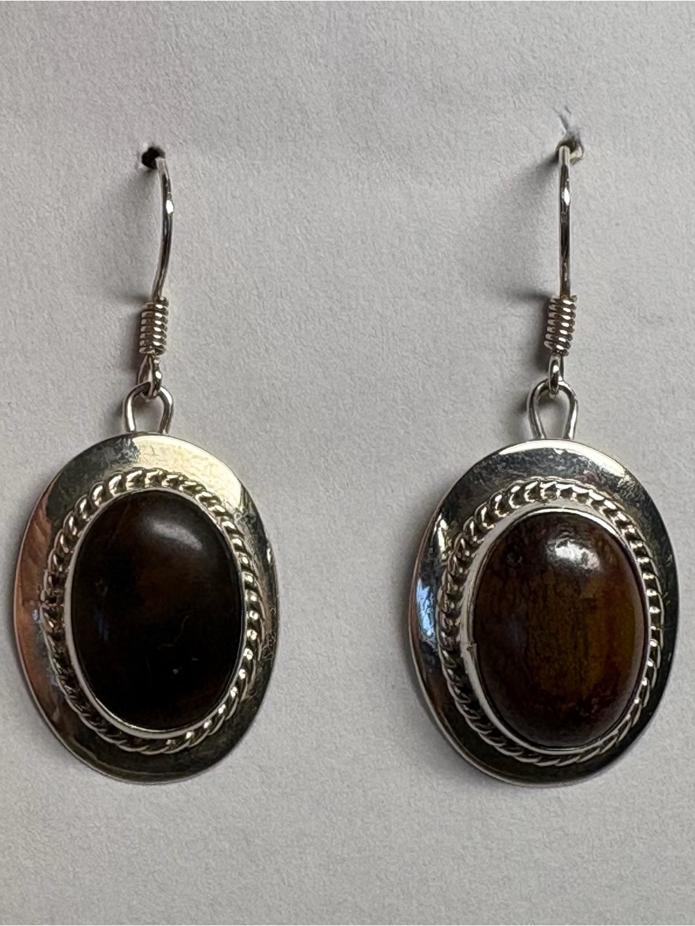 Sterling silver Brown Stone Oval Drop Earrings item I  2